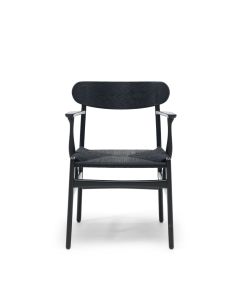 CH26 spisebordsstol - Sortbejdset eg med sort flet